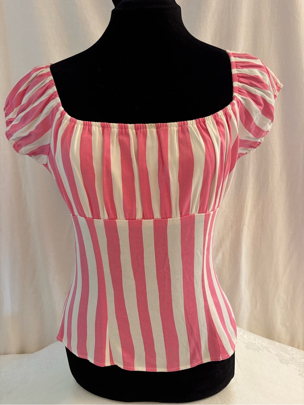 Pinup Couture Pink White Stripe Peasant Top Barbiecore Cottagecore Med